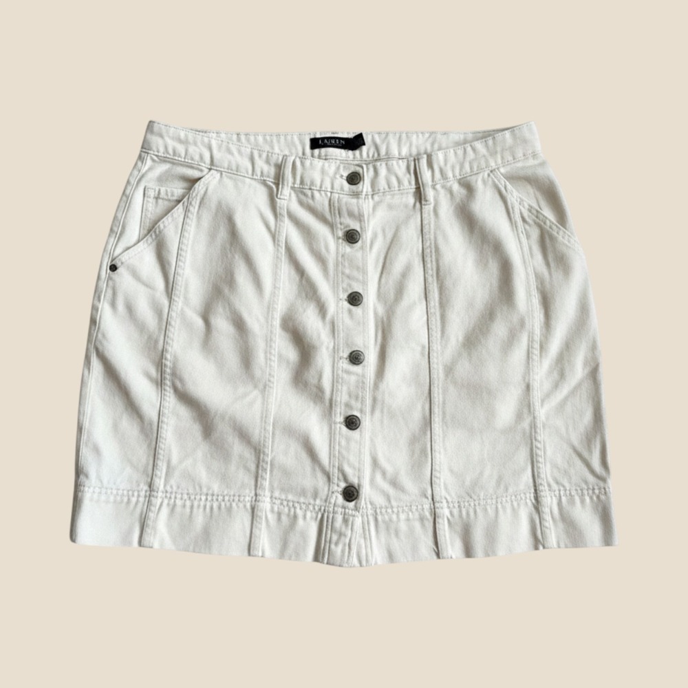 Lauren Ralph Lauren LRL Plus Size 18 Cream Denim Pencil Skirt‎ Button Front